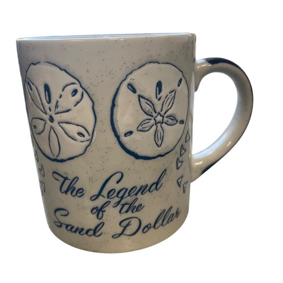 Ceramic Coffee Mug The Legend Of The Sand Dollar Speckled White - Picture 1 of 6